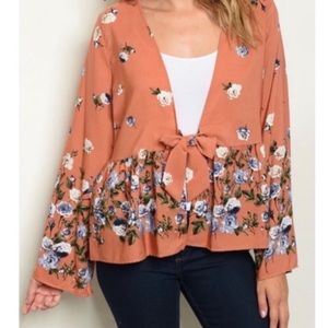 Orange floral tie blouse